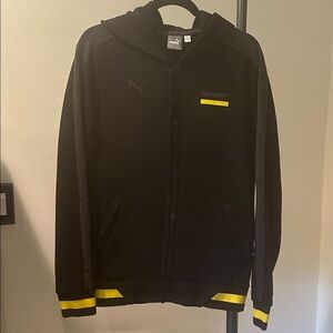Puma Black Schwarz GELB Hoodie with Yellow Stripe Accents